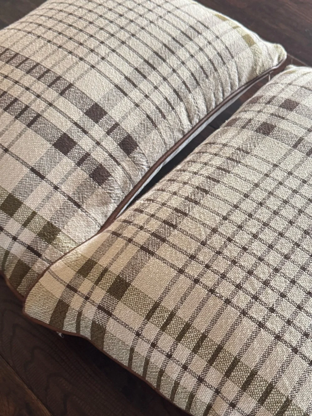 Hearth & Hand Plaid Throw Pillow Pair in Brown Beige and Olive Green